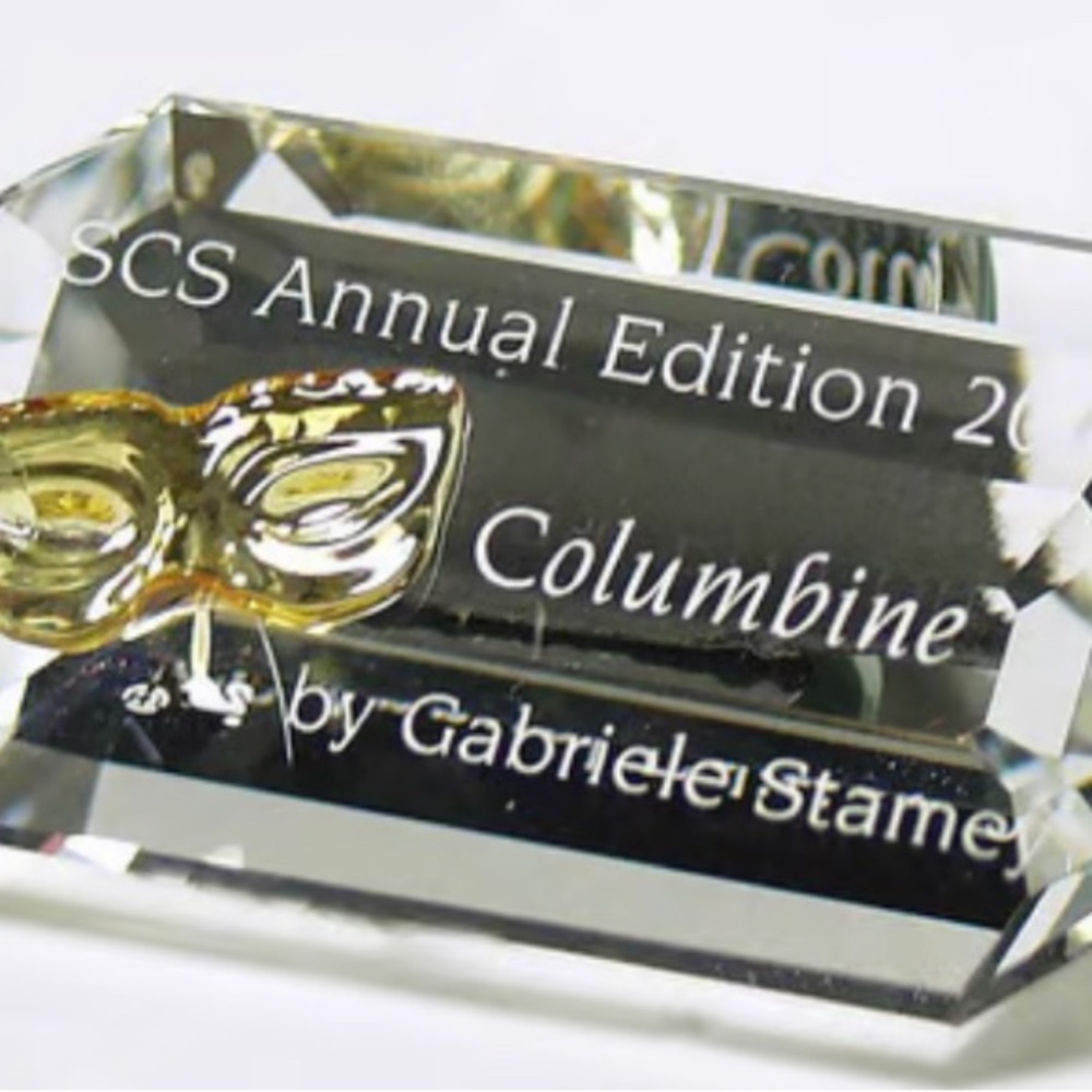 2000 Swarovski Crystal "Columbine" by Gabriele Stamey SCS Plaque With Box